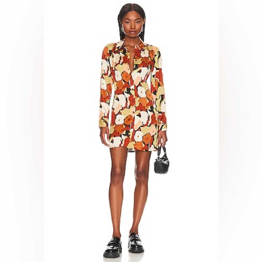 ๐(NWT) ASTR the Label Long-Sleeved Satin Floral Shirt Dress. XL - Picture 5 of 8